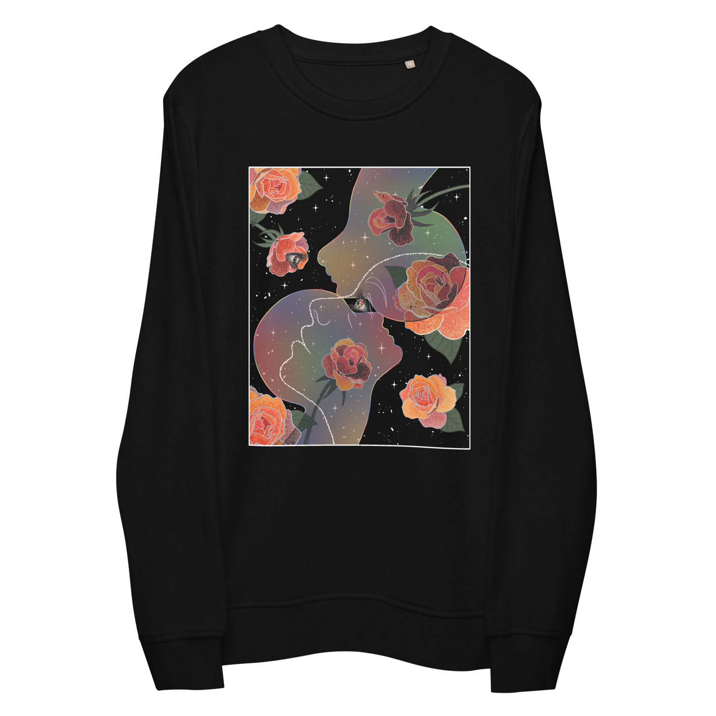 “Where Eyes Meet, Worlds Unfold” Unisex organic sweatshirt