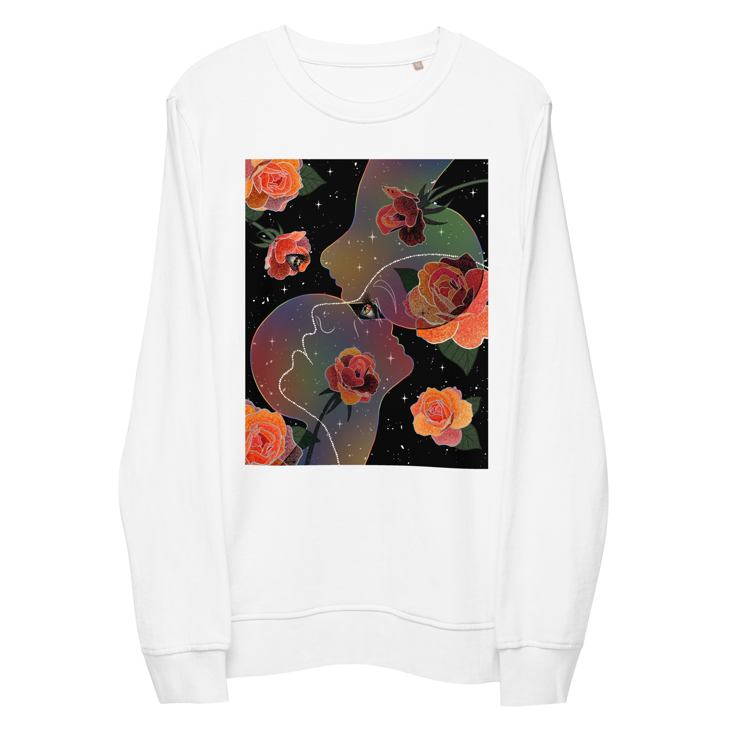 “Where Eyes Meet, Worlds Unfold” Unisex organic sweatshirt